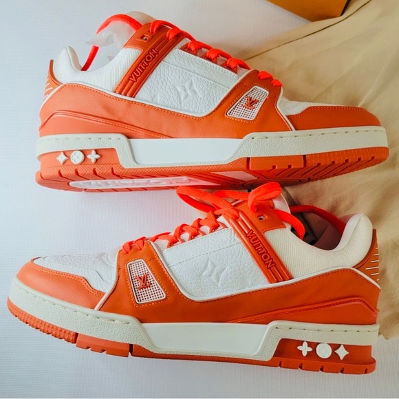 NEW Louis Vuitton Orange Monogram Embossed Trainer Sneakers - Picture 5 of 15
